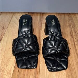 Zara Black Quilted Mules
